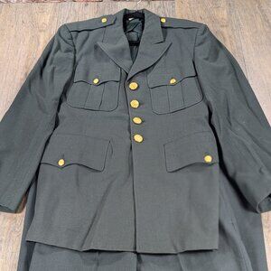 VTG 50s US Military Suit Mens 38R Blazer 29x36 Pants 100% Wool Green Gold Button